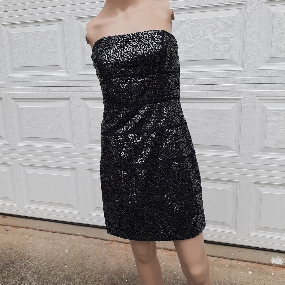Max and Cleo black strapless sequined dress